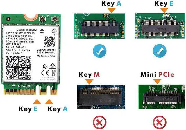Alt view image 4 of 5 - Wireless-AC Intel 9260 9260NGW Adapter For M.2 Key E NGFF Wifi Network Card 9260AC, Wi-Fi + Bluetooth 5.0, Up to 1730Mbps-5G, 300Mbps-2.4G, Dual Band, IEEE 802.11ac, MU-MIMO, Windows 10 for Laptop PC