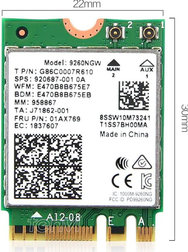 Alt view image 5 of 5 - Wireless-AC Intel 9260 9260NGW Adapter For M.2 Key E NGFF Wifi Network Card 9260AC, Wi-Fi + Bluetooth 5.0, Up to 1730Mbps-5G, 300Mbps-2.4G, Dual Band, IEEE 802.11ac, MU-MIMO, Windows 10 for Laptop PC