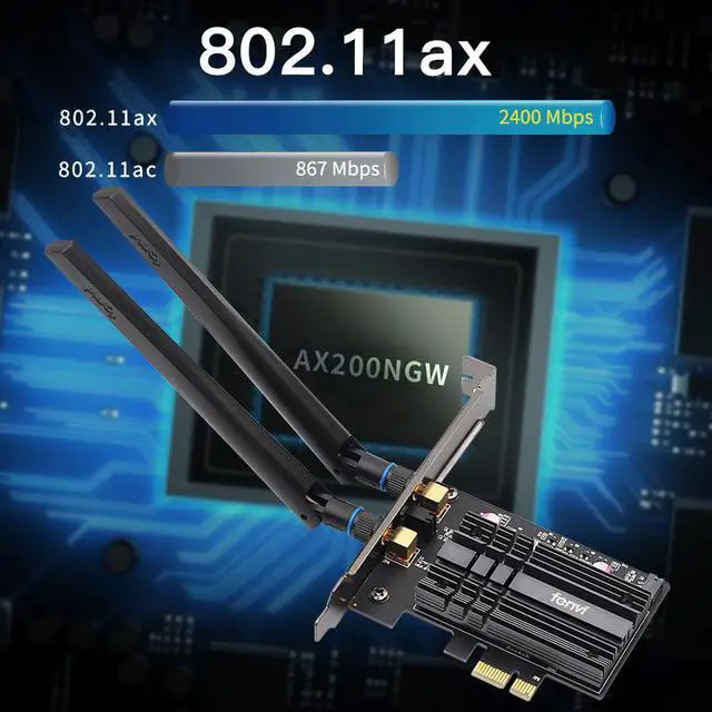Alt view image 3 of 7 - fenvi FV-AX3000 WiFi 6 PCIe WiFi Card, Up to 3000M, Bluetooth 5.2, 802.11ax/ac Dual Band Wireless Adapter For Intel AX200 Chipset  MU-MIMO, OFDMA, Ultra-Low Latency, Supports Windows 10/11 (64bit)