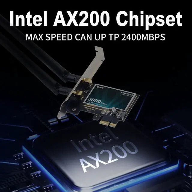 Alt view image 2 of 7 - fenvi PCE-AX200 Wireless AX3000 PCIe Desktop WiFi 6 Adapter Intel AX200, 802.11AX,Up to 2400Mbps(5Ghz), 574M(2.4Ghz), Bluetooth 5.2, MU-MIMO, Windows 10/11*64bit, AX200NGW Wifi6 Card, PCI Express Wlan