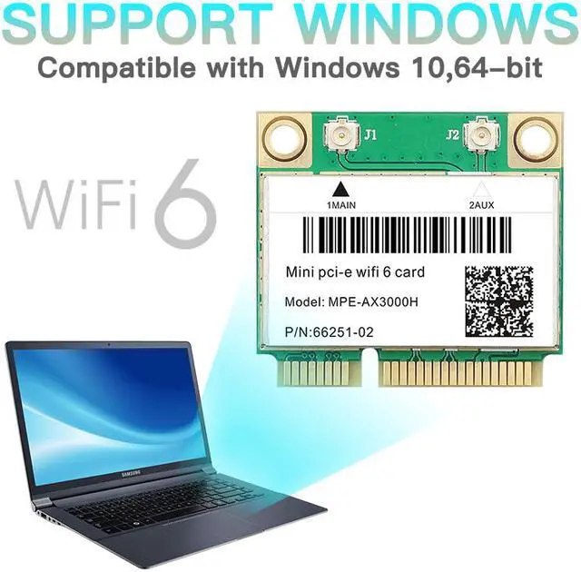 Alt view image 3 of 6 - Fenvi MPE-AX3000 Wi-Fi 6 Wireless Dual Band 2974Mbps Mini PCI-E Network Wlan WIFI Card Bluetooth 5.0,wifi6 802.11ax/ac 2.4Ghz/5G Adapter MU-MIMO,OFDMA,Windows 10/Win 11 (64bit)