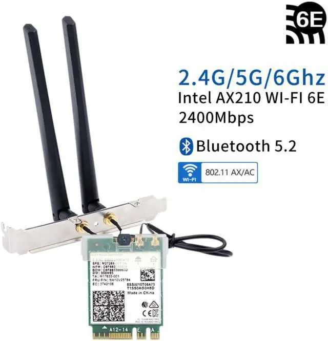 Alt view image 4 of 7 - FV-AXE210NG Wi-Fi 6E Desktop Kit Wireless Adapter Bluetooth 5.2 + 3000Mbps 2.4Ghz 5Ghz 6Ghz M.2 2230 Key E With Intel AX210 AX210NGW 802.11ax/ac Support MU-MIMO OFDMA Windows 10/11 With 6Dbi Antenna