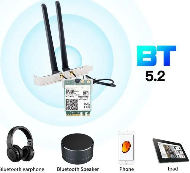 Alt view image 6 of 7 - FV-AXE210NG Wi-Fi 6E Desktop Kit Wireless Adapter Bluetooth 5.2 + 3000Mbps 2.4Ghz 5Ghz 6Ghz M.2 2230 Key E With Intel AX210 AX210NGW 802.11ax/ac Support MU-MIMO OFDMA Windows 10/11 With 6Dbi Antenna