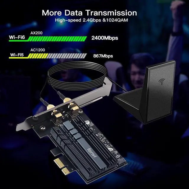 Alt view image 3 of 7 - fenvi FV-AX3000 Wifi6 3000Mbps PCIe Wireless Wifi Adapter Intel AX200 Network Wlan Card Bluetooth 5.0 For PC, 802.11ax/ac, Wi-Fi 6 Dual Band 2.4G/5Ghz,MU-MIMO, Windows 10/11,PCI Express Magnet Antenna