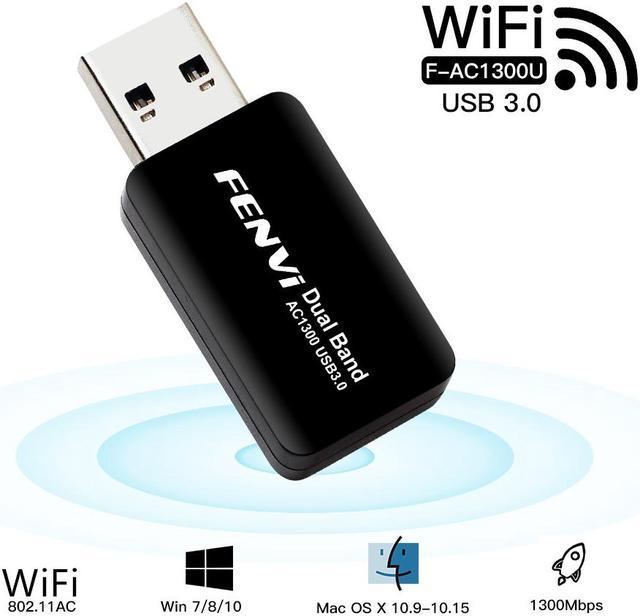 Fenvi Wireless USB WiFi Adapter for PC - 802.11AC 1300Mbps Dual Band 5G/2.4G USB Wi-Fi Dongle for PC Laptop Windows 10/8/8.1/7/Mac OS X 10.9-10.15, WiFi Computer Network Adapters