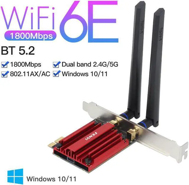Alt view image 3 of 7 - Fenvi AX1800 WiFi 6 PCIe Wireless Card,1800Mbps 802.11 ax/ac Wi-Fi6 Network Wlan,2.4Ghz/5.8Ghz,Blue-tooth 5.2,OFDMA, 2x2 MU-MiMO and WPA3,wifi6 MT7921K Inside,For Desktop Windows 10/11 64-bit