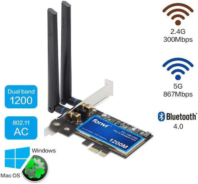 Alt view image 4 of 7 - Fenvi FV-HB1200 Desktop Wireless-AC Dual Band 1200Mbps PCIE Wifi Card,support Hackintosh Wi-Fi Adapter, Bluetooth 4.0, Windows 7/10/11,compatible with mac OS Big Sur/Monterey/Catalina,Airdrop,Handoff