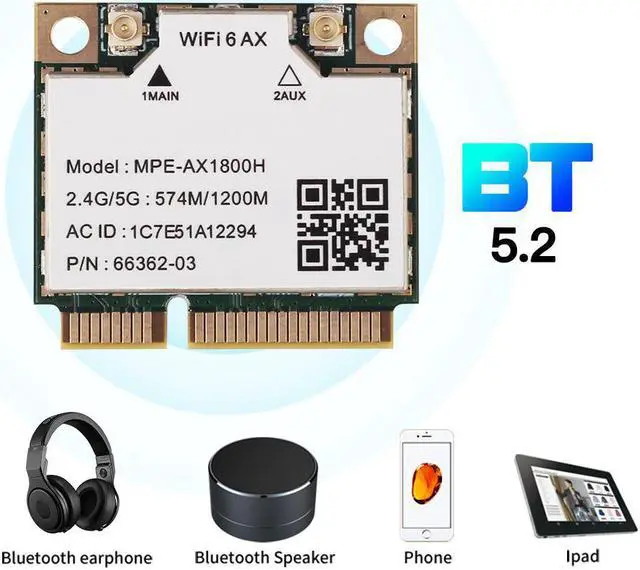 Alt view image 5 of 7 - Fenvi 802.11AX WiFi 6 AX1800H Mini PCIE WiFi Adapter Wi-Fi 6 1800Mbps (2.4GHz 574M,5GHz 1200Mbps) MU-MIMO Wireless Network Card BT5.2 for Gaming, Streaming, Supports Laptop Windows 11, 10 (64bit)