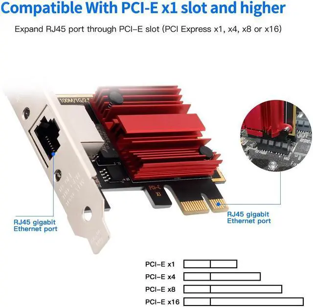 Alt view image 3 of 7 - 2.5GBase-T PCIe Network Adapter, 2500/1000/100Mbps PCI Express Gigabit Ethernet Card RJ45 LAN Controller Support Windows Server/Windows, Standard and Low-Profile Brackets Included PCIe to 2.5 Gigabit