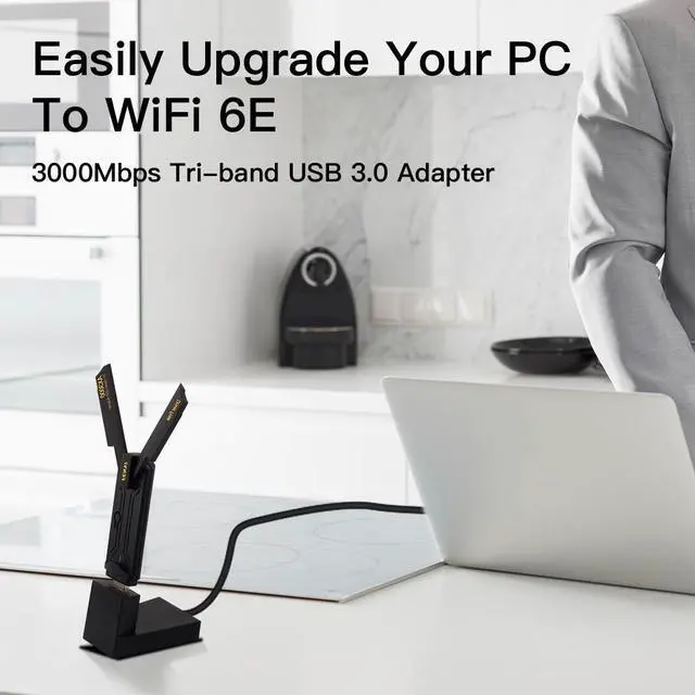 Alt view image 4 of 6 - Fenvi WiFi 6E Tri-Band 3000Mbps USB 3.0 Adapter FU-AXE3000 WiFi6 USB Adapter for Desktop PC Wireless 5Ghz 6GHzGigabit Speed (Up to 2.4Gbps)  High Gain Antenna, MU-MIMO,WPA3, Supports Windows 11/10