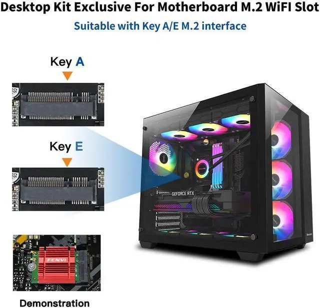 Alt view image 6 of 8 - Fenvi FV-AXE5400NG Wi-Fi 6E AX210 M.2 Desktop Kit 5400Mbps Wireless Adapter Bluetooth 5.3 Tri-Band 2.4G/5Ghz/6Ghz M.2 2230 Key E With WiFi 6E Intel AX210NGW 802.11ax/ac MU-MIMO WPA3 For Windows 10/11