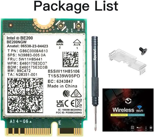Alt view image 7 of 7 - Fenvi WiFi 7 BE200NGW WI-FI Card Tri-Band 802.11be Wireless M.2 Module,Tri-Band 2.4G/5G/6G,Up to 5800Mbps,Bluetooth 5.4, 4K QAM, 320MHz,MU-MINO, Internal Network Adapter for Laptop, Windows 10/11