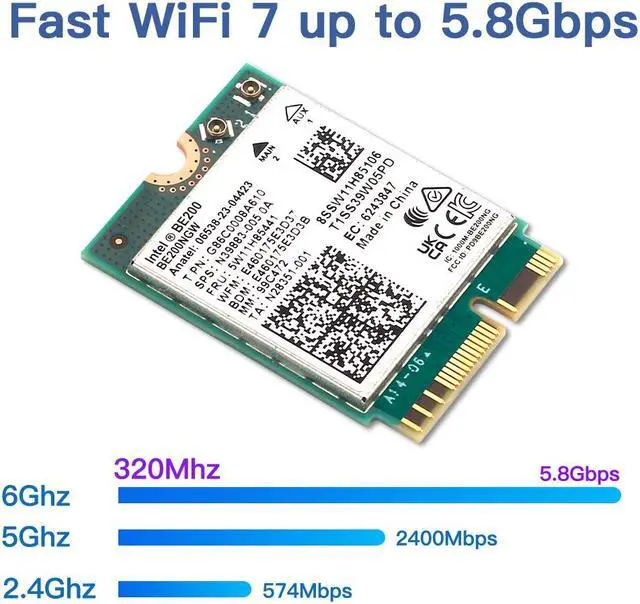 Alt view image 2 of 7 - Fenvi WiFi 7 BE200NGW WI-FI Card Tri-Band 802.11be Wireless M.2 Module,Tri-Band 2.4G/5G/6G,Up to 5800Mbps,Bluetooth 5.4, 4K QAM, 320MHz,MU-MINO, Internal Network Adapter for Laptop, Windows 10/11