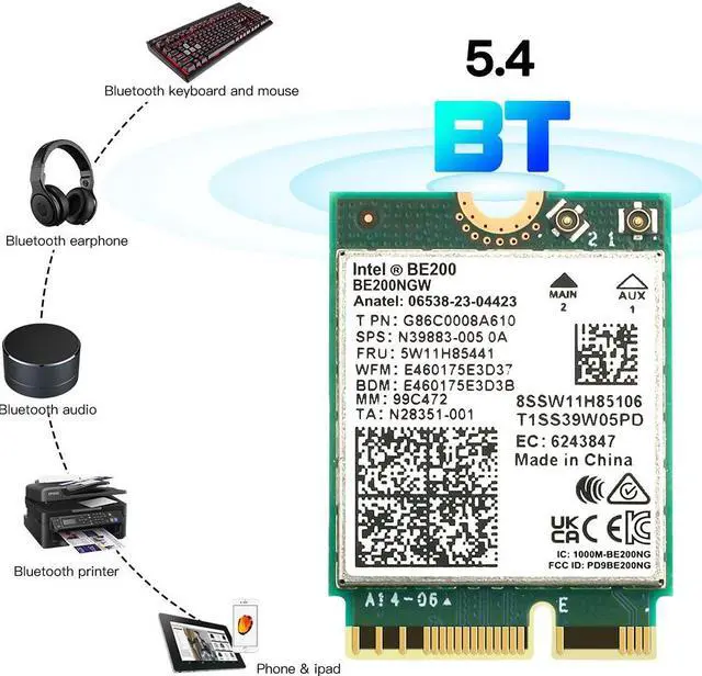 Alt view image 4 of 7 - Fenvi WiFi 7 BE200NGW WI-FI Card Tri-Band 802.11be Wireless M.2 Module,Tri-Band 2.4G/5G/6G,Up to 5800Mbps,Bluetooth 5.4, 4K QAM, 320MHz,MU-MINO, Internal Network Adapter for Laptop, Windows 10/11