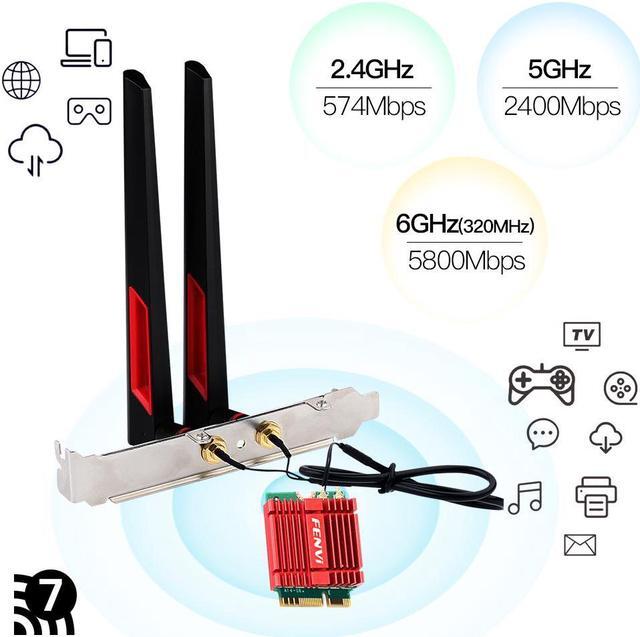 Alt view image 6 of 7 - Fenvi WiFi 7 BE200 Tri-Band 802.11be M.2 Desktop Wireless Adapter Bluetooth 5.4, 4K QAM, 6G 320MHz,With Intel BE200NGW 8774Mbps NGFF Wi-Fi 7 Wireless Network Wlan Antenna Adapter For PC Windows 11/10