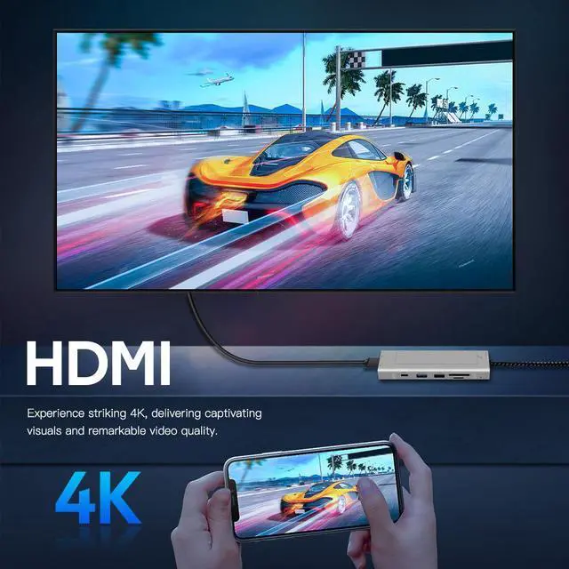 Alt view image 5 of 7 - Fenvi 8 in 1 USB-C Hub with M.2 NVMe/SATA SSD Enclosure, 10Gbps 4K HDMI, 100W PD, USB-C 3.1 & USB 3.1, USB 2.0,  SD/TF Reader, Aluminum Alloy USB Type C SSD Enclosure for Laptop Macbook PC