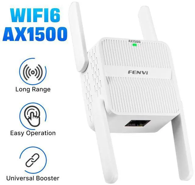 Main image of Fenvi AX1500 WiFi 6 Range Extender, WiFi Repeater, Access Point, Media Bridge with 4x External Antenna Dual Band 1500Mbps Wi Fi Booster,802.11AX,WPS Easy Set Up, Wall Plug, AP and Wireless Router