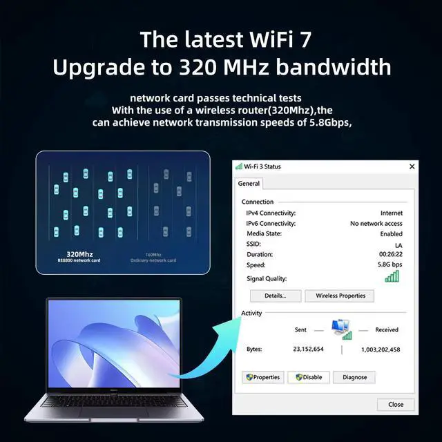 Alt view image 3 of 7 - fenvi WiFi 7 QCNCM865 Wireless Card for Qualcomm Bluetooth 5.3 M.2 NGFF Network Card Tri Band 2.4G/5GHz/6GHz with IPEX4 Antenna up to 5.8Gbps Only for Windows 11 Better than Wifi 6E