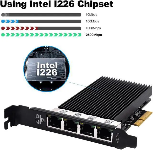 Alt view image 3 of 7 - fenvi 4 Port Gigabit NIC for Intel I226 Controller, 2.5GBase-T Network Adapter Card, Quad RJ45 Ports,PCI Express Gigabit Ethernet Card for Windows with Low Profile Bracket