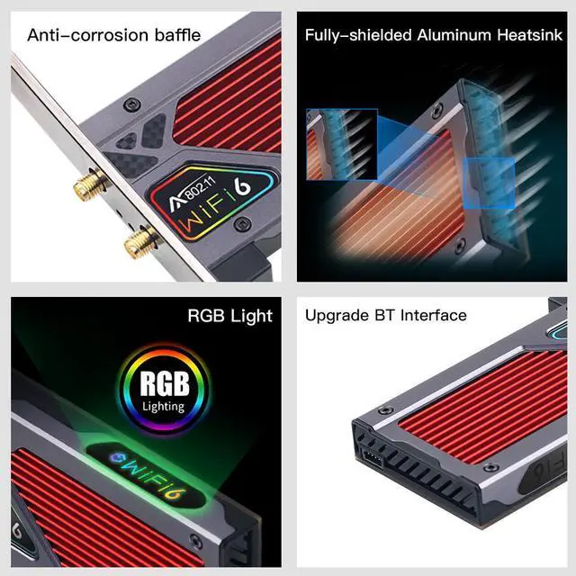 Alt view image 2 of 6 - Fenvi WiFi 6E AXE3000 PCIe WiFi Card (FV-AXE3000RGB), Up to 2400Mbps, Bluetooth 5.3, 802.11AX Dual Band Wireless Adapter with MU-MIMO,OFDMA,Ultra-Low Latency, Supports Windows 10 (64bit),RGB Lighting