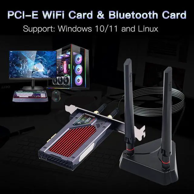 Alt view image 4 of 6 - Fenvi WiFi 6E AXE3000 PCIe WiFi Card (FV-AXE3000RGB), Up to 2400Mbps, Bluetooth 5.3, 802.11AX Dual Band Wireless Adapter with MU-MIMO,OFDMA,Ultra-Low Latency, Supports Windows 10 (64bit),RGB Lighting