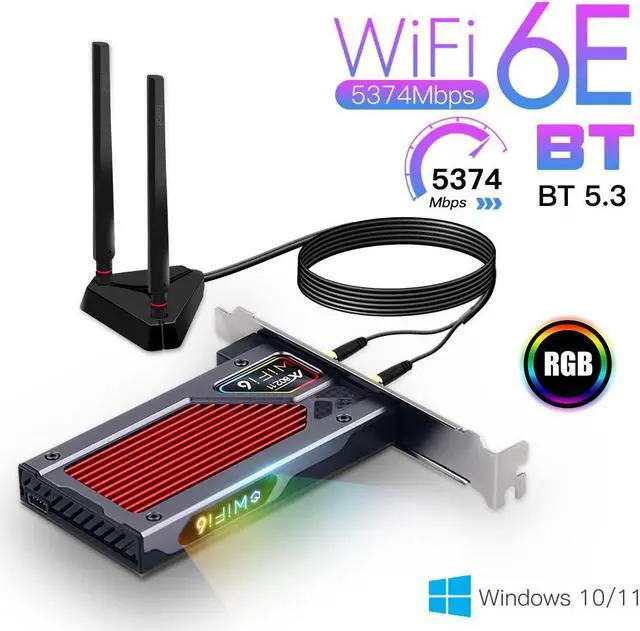 Alt view image 6 of 6 - Fenvi WiFi 6E AXE3000 PCIe WiFi Card (FV-AXE3000RGB), Up to 2400Mbps, Bluetooth 5.3, 802.11AX Dual Band Wireless Adapter with MU-MIMO,OFDMA,Ultra-Low Latency, Supports Windows 10 (64bit),RGB Lighting