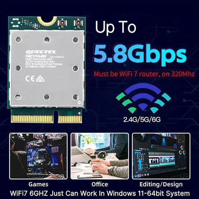 Alt view image 4 of 7 - fenvi WiFi 7 QCNCM865 Wireless Card for Qualcomm Bluetooth 5.3 M.2 NGFF Network Card Tri Band 2.4G/5GHz/6GHz with IPEX4 Antenna up to 5.8Gbps Only for Windows 11 Better than Wifi 6E