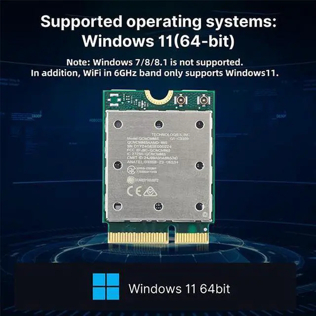 Alt view image 5 of 7 - fenvi WiFi 7 QCNCM865 Wireless Card for Qualcomm Bluetooth 5.3 M.2 NGFF Network Card Tri Band 2.4G/5GHz/6GHz with IPEX4 Antenna up to 5.8Gbps Only for Windows 11 Better than Wifi 6E