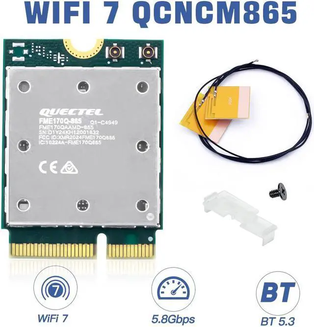 Main image of fenvi WiFi 7 QCNCM865 Wireless Card for Qualcomm Bluetooth 5.3 M.2 NGFF Network Card Tri Band 2.4G/5GHz/6GHz with IPEX4 Antenna up to 5.8Gbps Only for Windows 11 Better than Wifi 6E