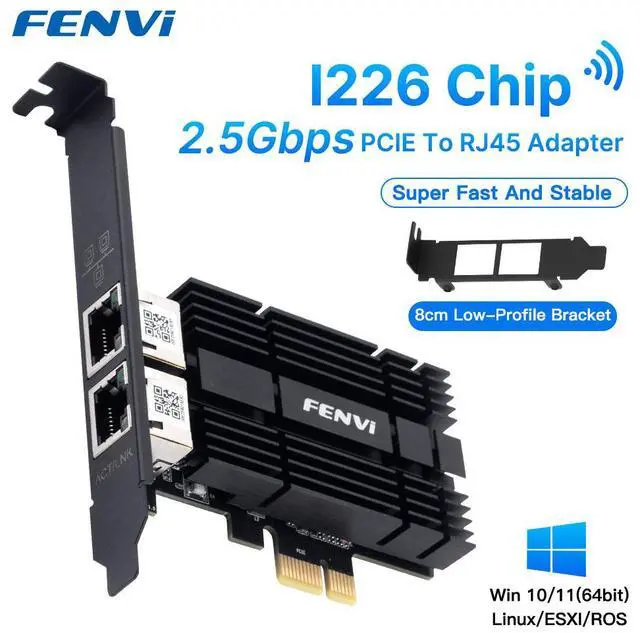 Main image of fenvi Dual Ports Gigabit NIC for Intel I226 Controller, 2.5G PCI Express Gigabit Network Card, 2.5G/1G/100Mbps PCIe Ethernet Adapter RJ45 LAN with Standard & Low Profile Brackets, for Windows 10/11