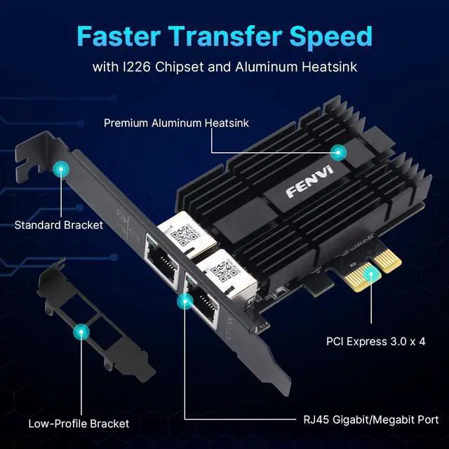Alt view image 4 of 6 - fenvi Dual Ports Gigabit NIC for Intel I226 Controller, 2.5G PCI Express Gigabit Network Card, 2.5G/1G/100Mbps PCIe Ethernet Adapter RJ45 LAN with Standard & Low Profile Brackets, for Windows 10/11