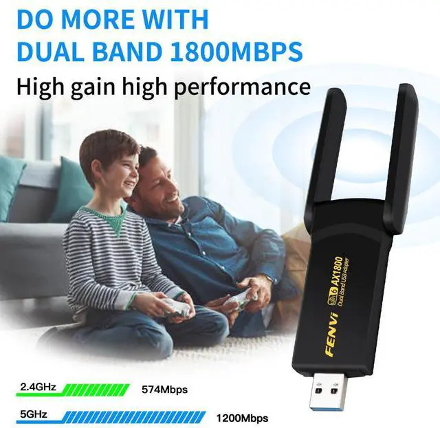 Alt view image 2 of 7 - fenvi WiFi 6 AX1800 USB 3.0 Adapter for PC Dual Band 1800Mbps High Gain Antenna USB Dongle 2.4G/5GHz,OFDMA,MU-MIMO, WPA3,Support Windows 10/11