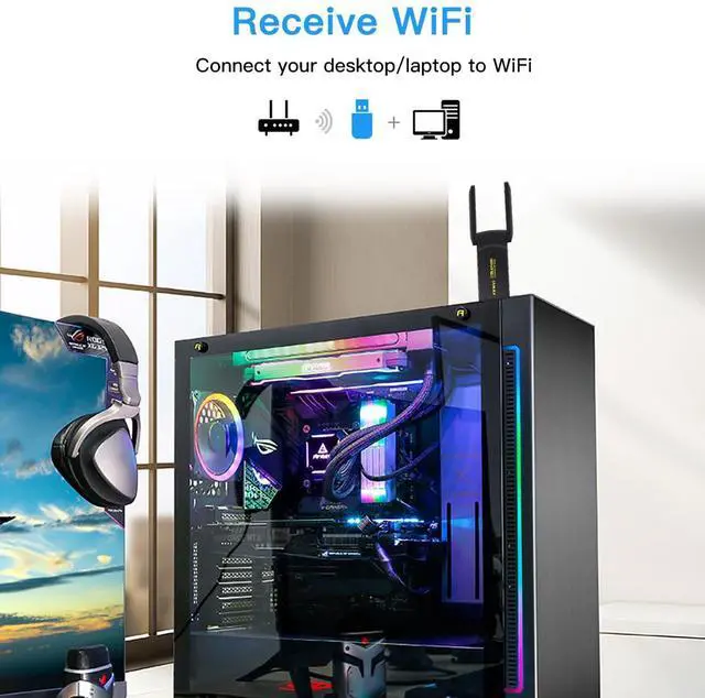 Alt view image 7 of 7 - fenvi WiFi 6 AX1800 USB 3.0 Adapter for PC Dual Band 1800Mbps High Gain Antenna USB Dongle 2.4G/5GHz,OFDMA,MU-MIMO, WPA3,Support Windows 10/11