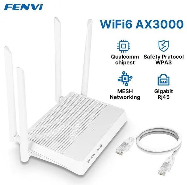 Main image of fenvi WiFi 6 AX3000 Router Dual Band Gigabit Wireless Internet Router,Long Range Coverage with 4*5dBi High-Gain Antennas,Support WPA3, VPN, IPV6,MU-MIMO, OFDMA