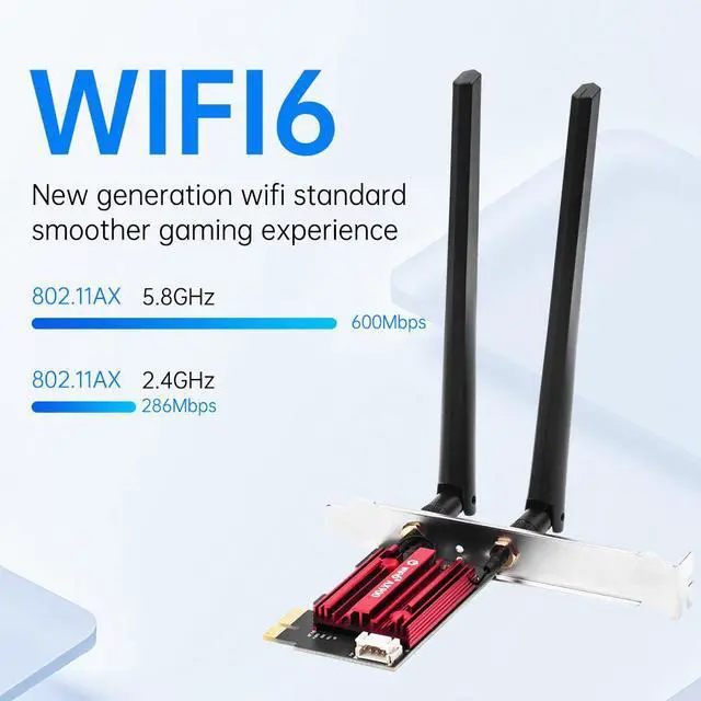Alt view image 3 of 7 - Fenvi FV-AX900Pro Wi-Fi 6 PCIe Network Card Bluetooth 5.4 Dual Band 900Mbps up to 286Mbps(2.4Ghz),600Mbps(5Ghz),802.11AX with Heat Sink Wireless Adapter For Desktop PC