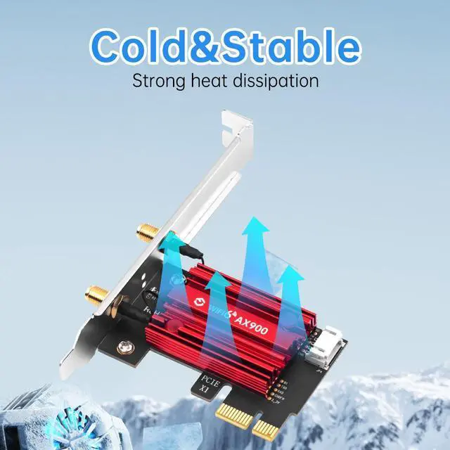 Alt view image 6 of 7 - Fenvi FV-AX900Pro Wi-Fi 6 PCIe Network Card Bluetooth 5.4 Dual Band 900Mbps up to 286Mbps(2.4Ghz),600Mbps(5Ghz),802.11AX with Heat Sink Wireless Adapter For Desktop PC