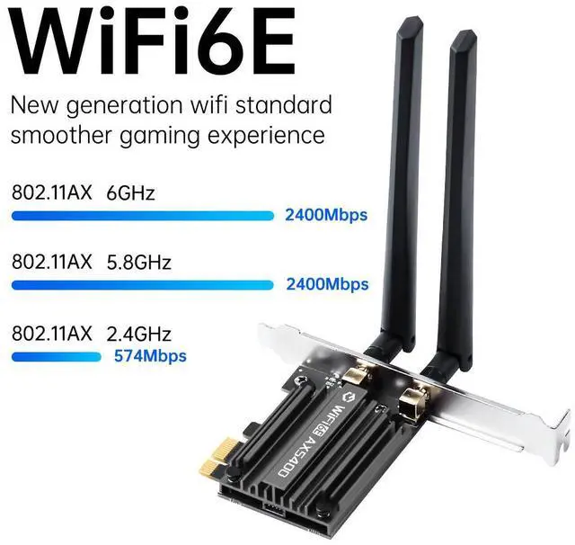 Alt view image 3 of 7 - fenvi WiFi 6E PCIe Wireless Adapter 5400Mbps Bluetooth 5.3 Tri Band 6G/5G/2.4G MT7922 Chipset Network Card Low Latency MU-MIMO for Windows 10/11