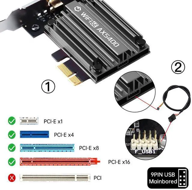 Alt view image 6 of 7 - fenvi WiFi 6E PCIe Wireless Adapter 5400Mbps Bluetooth 5.3 Tri Band 6G/5G/2.4G MT7922 Chipset Network Card Low Latency MU-MIMO for Windows 10/11