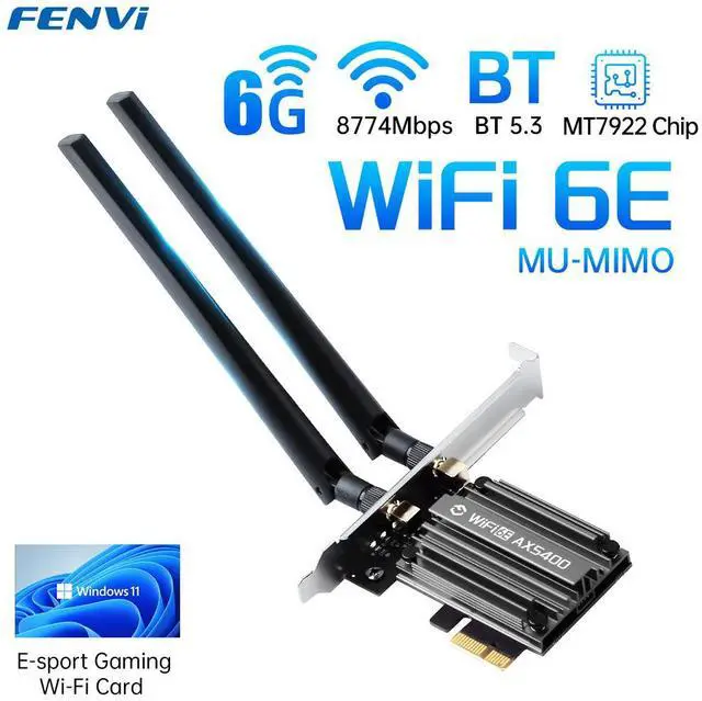 Main image of fenvi WiFi 6E PCIe Wireless Adapter 5400Mbps Bluetooth 5.3 Tri Band 6G/5G/2.4G MT7922 Chipset Network Card Low Latency MU-MIMO for Windows 10/11