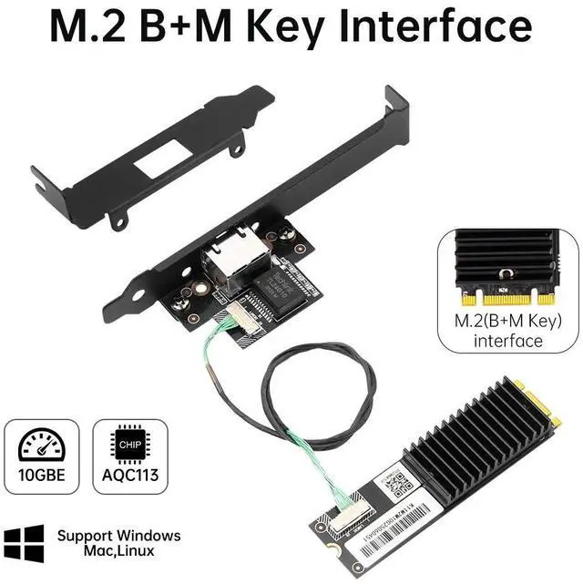 Alt view image 5 of 5 - fenvi 10Gbps/10Gbe M.2 Server LAN Card with AQC113 Chip, B key M key PCIe Network Adapter, High Speed 10GB Ethernet Card for PC/Server
