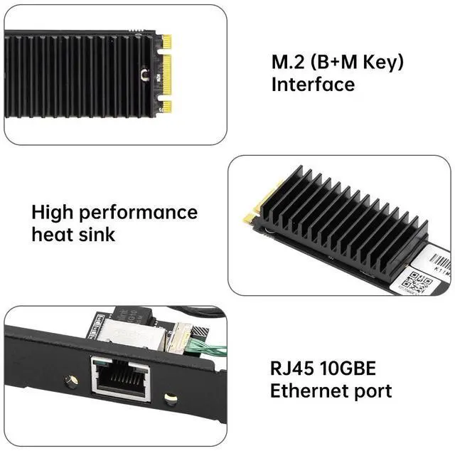 Alt view image 4 of 5 - fenvi 10Gbps/10Gbe M.2 Server LAN Card with AQC113 Chip, B key M key PCIe Network Adapter, High Speed 10GB Ethernet Card for PC/Server