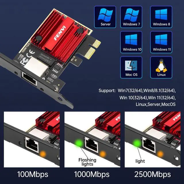 Alt view image 5 of 7 - 2.5GBase-T PCIe Network Adapter, 2500/1000/100Mbps PCI Express Gigabit Ethernet Card RJ45 LAN Controller Support Windows Server/Windows, Standard and Low-Profile Brackets Included PCIe to 2.5 Gigabit