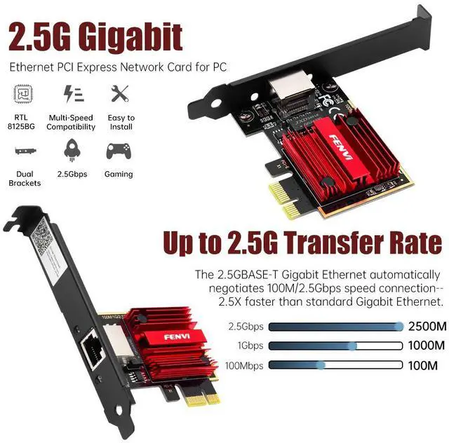Alt view image 3 of 7 - 2.5GBase-T PCIe Network Adapter, 2500/1000/100Mbps PCI Express Gigabit Ethernet Card RJ45 LAN Controller Support Windows Server/Windows, Standard and Low-Profile Brackets Included PCIe to 2.5 Gigabit