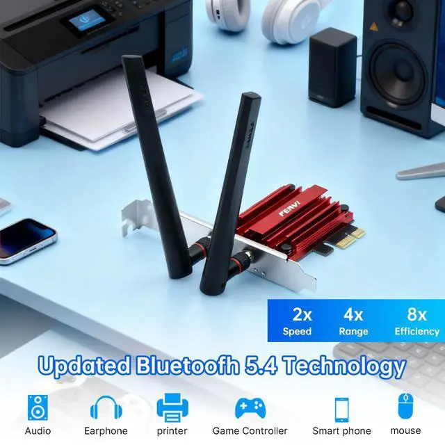Alt view image 5 of 7 - fenvi WiFi 7 Pcie Wireless Adapter FV-BE5400,with MT7925 Network Card Tri Band 2.4/5/6Ghz Bluetooth 5.4,Compatible for Intel & AMD CPU,Ultra-Low Latency WPA3,for Desktop Windows 10/11