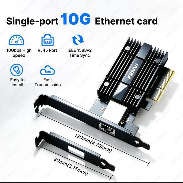 Alt view image 7 of 7 - FENVI 10G PCIe Network Card, PCIe X4 to Single-Port 10GbE RJ45 Ethernet Adapter, Realtek RTL8127 Chip, Supports 10G/5G/2.5G/1G/100M, Low-Profile Bracket Included, Compatible with Windows/Linux/VMware/