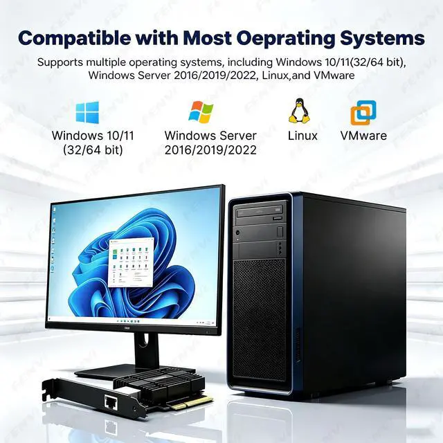 Alt view image 3 of 7 - FENVI 10G PCIe Network Card, PCIe X4 to Single-Port 10GbE RJ45 Ethernet Adapter, Realtek RTL8127 Chip, Supports 10G/5G/2.5G/1G/100M, Low-Profile Bracket Included, Compatible with Windows/Linux/VMware/