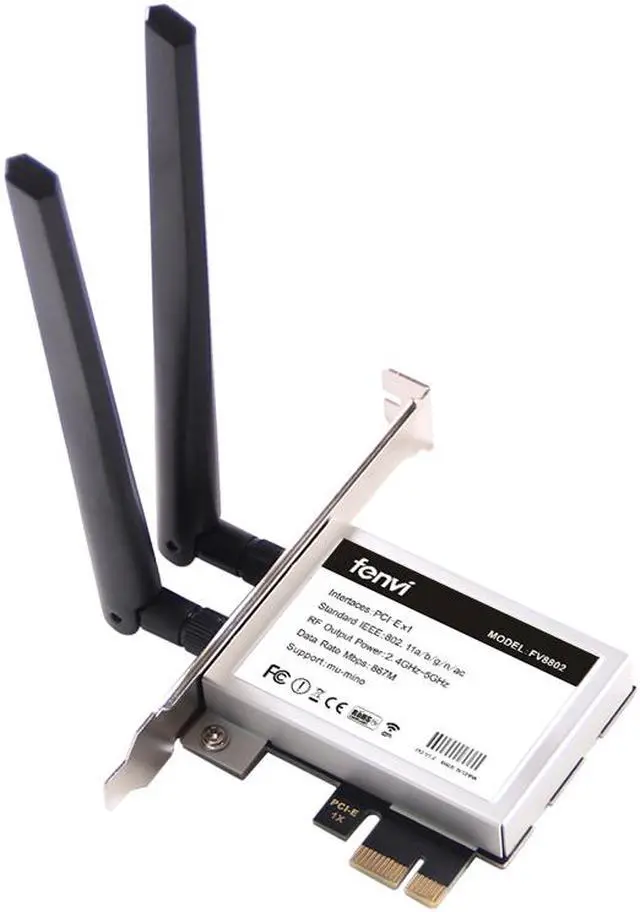 Main image of Fenvi FV-8802 AC1200 Dual Band Wireless PCI Express Adapter For PC Desktop, Speed up to 867Mbps, 2.4Ghz/5Ghz, IEEE 802.11ac,Bluetooth 4.2,Support MU-MIMO, With Intel 8265 Network Card, 2 x Antennas