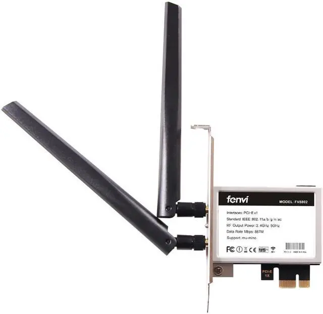 Alt view image 3 of 7 - Fenvi FV-8802 AC1200 Dual Band Wireless PCI Express Adapter For PC Desktop, Speed up to 867Mbps, 2.4Ghz/5Ghz, IEEE 802.11ac,Bluetooth 4.2,Support MU-MIMO, With Intel 8265 Network Card, 2 x Antennas