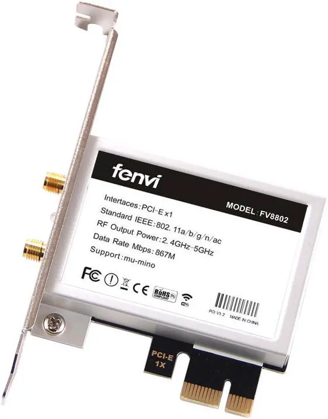 Alt view image 4 of 7 - Fenvi FV-8802 AC1200 Dual Band Wireless PCI Express Adapter For PC Desktop, Speed up to 867Mbps, 2.4Ghz/5Ghz, IEEE 802.11ac,Bluetooth 4.2,Support MU-MIMO, With Intel 8265 Network Card, 2 x Antennas