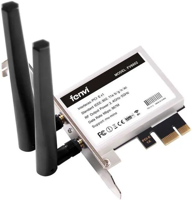 Alt view image 2 of 7 - Fenvi FV-8802 AC1200 Dual Band Wireless PCI Express Adapter For PC Desktop, Speed up to 867Mbps, 2.4Ghz/5Ghz, IEEE 802.11ac,Bluetooth 4.2,Support MU-MIMO, With Intel 8265 Network Card, 2 x Antennas